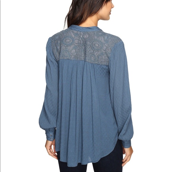 Free People Canyon Rose Blue Peasant Top - Picture 7 of 12